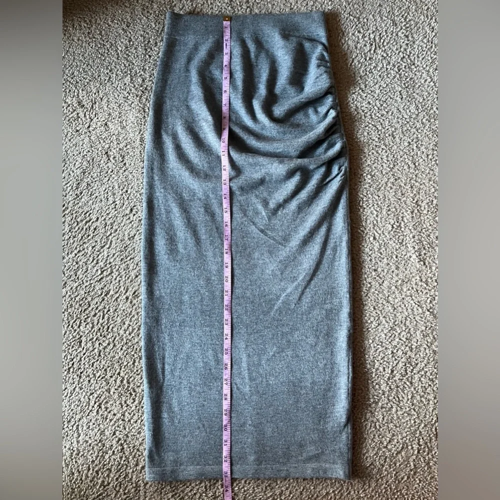 NWT Express Knit Midi Side Ruched Gray Skirt Wool Blend